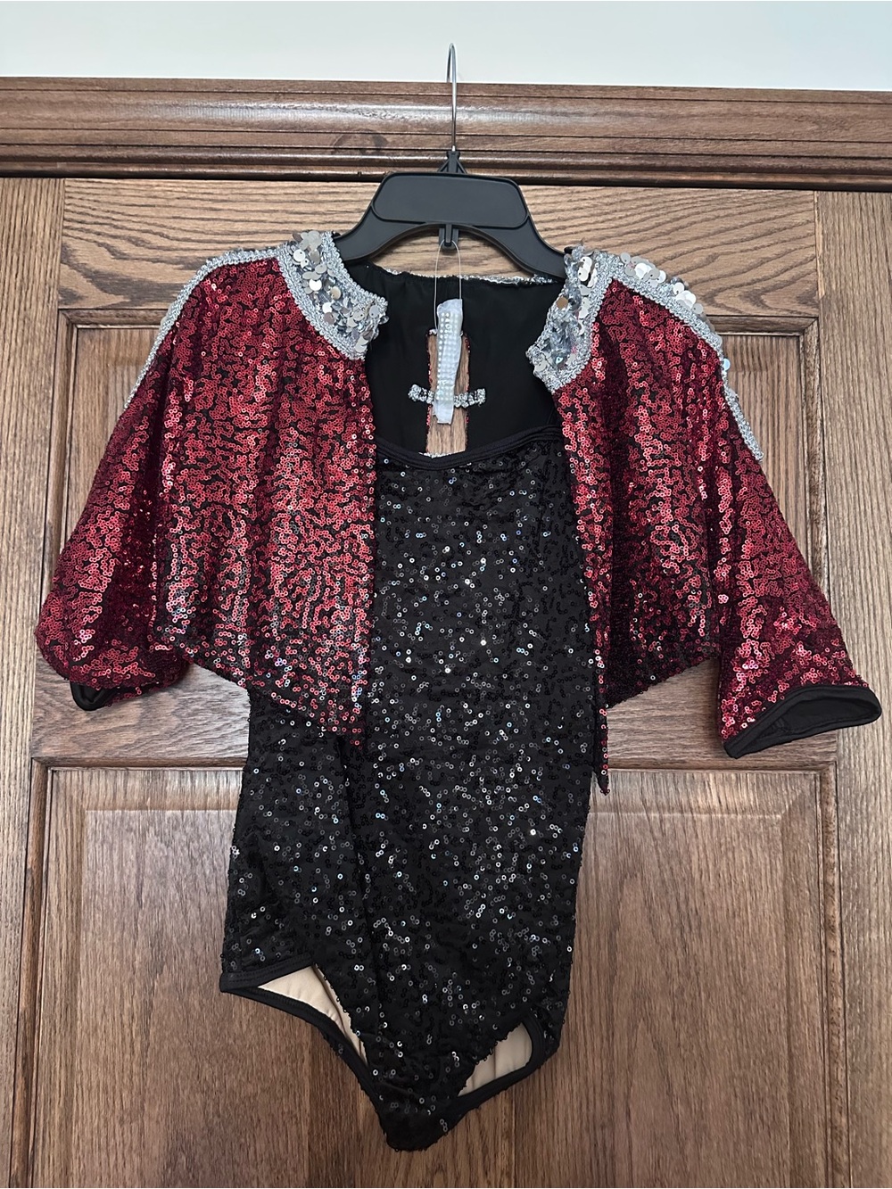 Girls Burgundy Sequin Bolero with Black Sequin Leotard - Dance Costume